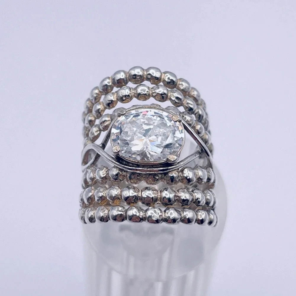 Shablool Israel Didae Sterling Silver Ring Cubic Zirconia Sparkling CZ Wide Ring